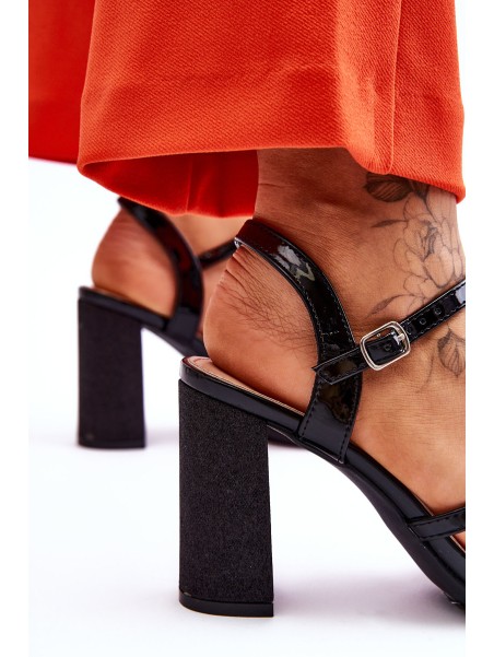 Glossy High Heel Sandals Black Alicia