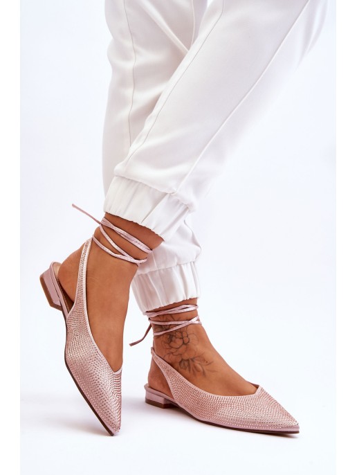 Tied Ballerinas With Rhinestones Beige Mavis