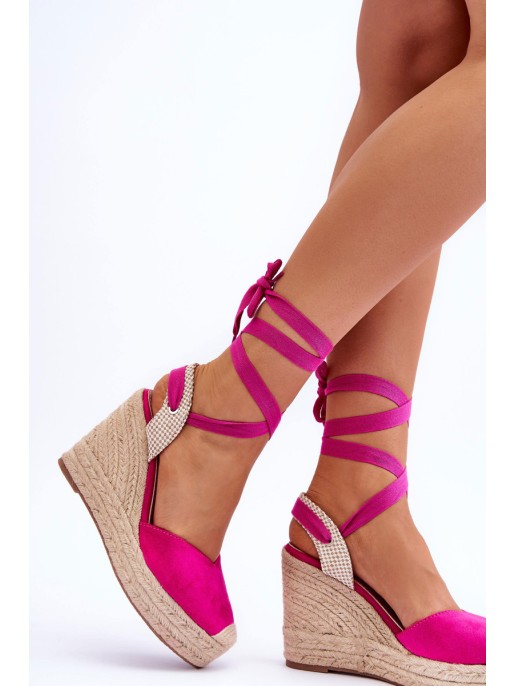 Tied Sandals On A High Wedge Fuchsia Lendy