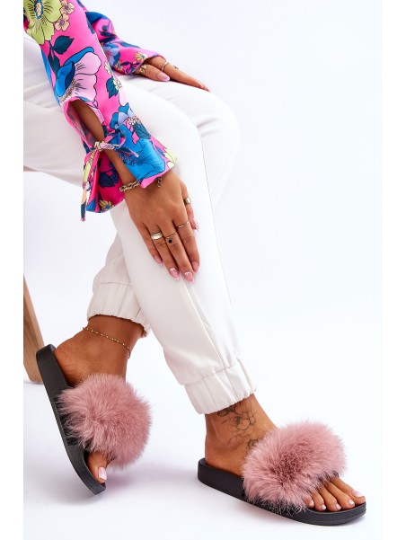 Women's Rubber Slippers With Fur Pink Lucrece