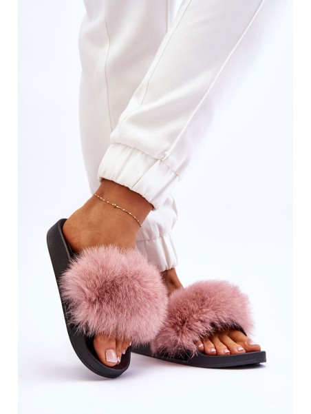 Women's Rubber Slippers With Fur Pink Lucrece