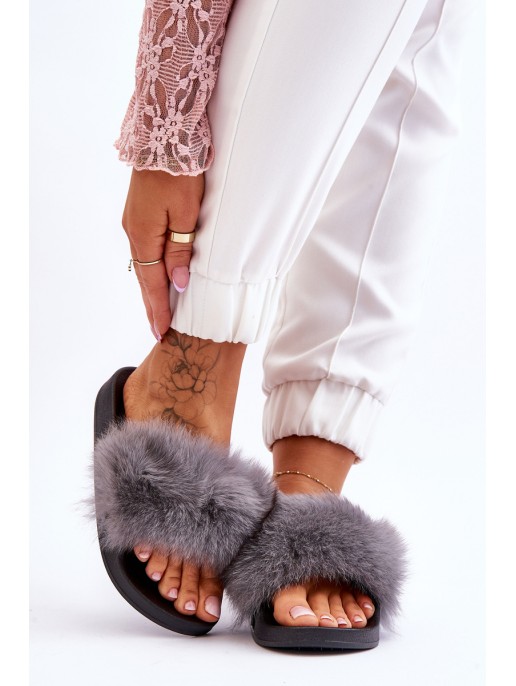 Women's Rubber Slippers With Fur Grey Lucrece