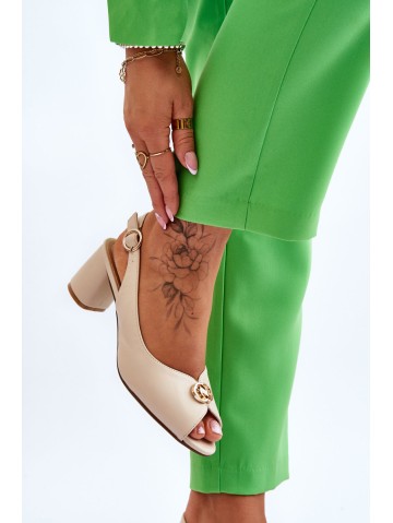 Fashionable Leather Heel Sandals Beige Hette 2