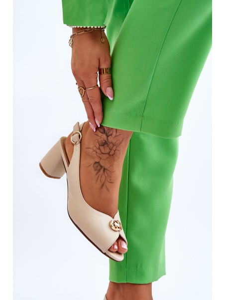 Fashionable Leather Heel Sandals Beige Hette