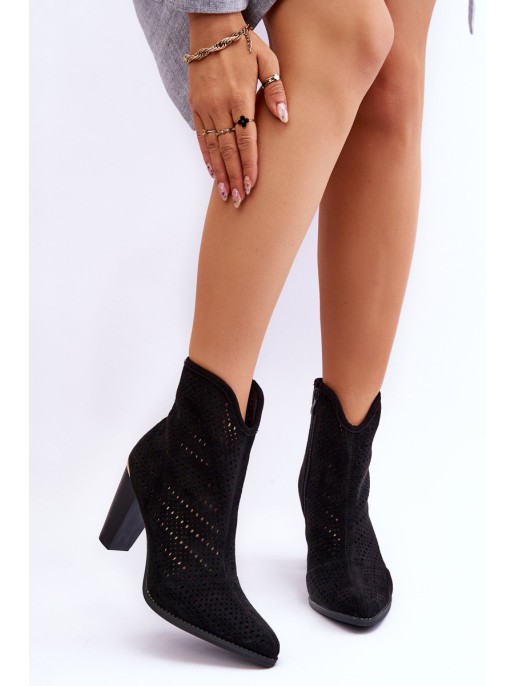 Openwork Suede Heel Boots Black Logan