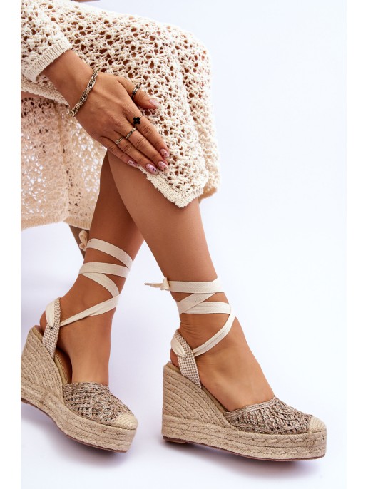 Tied Women's Wedge Sandals Beige Josephine Tied Women's Wedge Sandals Beige Josephine