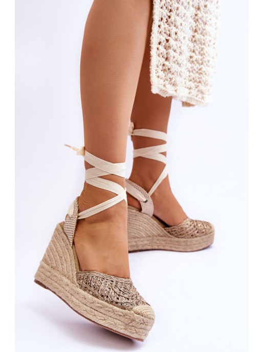 Tied Women's Wedge Sandals Beige Josephine Tied Women's Wedge Sandals Beige Josephine