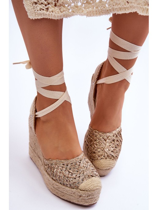 Tied Women's Wedge Sandals Beige Josephine Tied Women's Wedge Sandals Beige Josephine