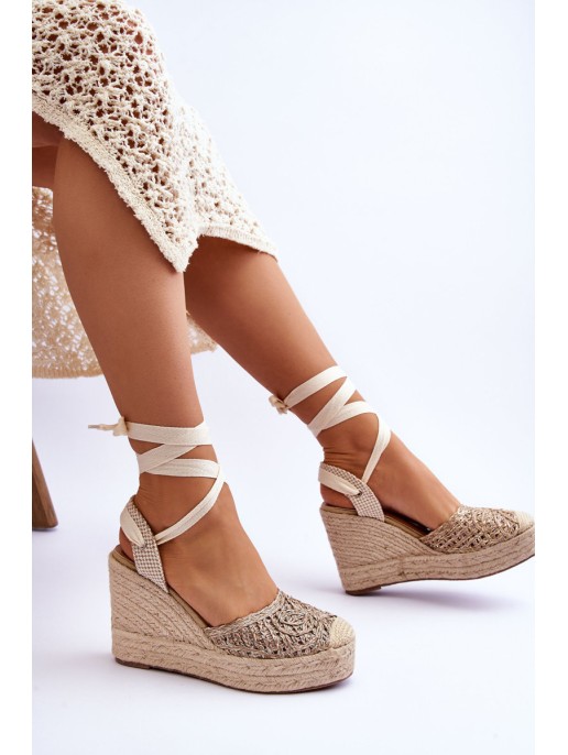 Tied Women's Wedge Sandals Beige Josephine Tied Women's Wedge Sandals Beige Josephine