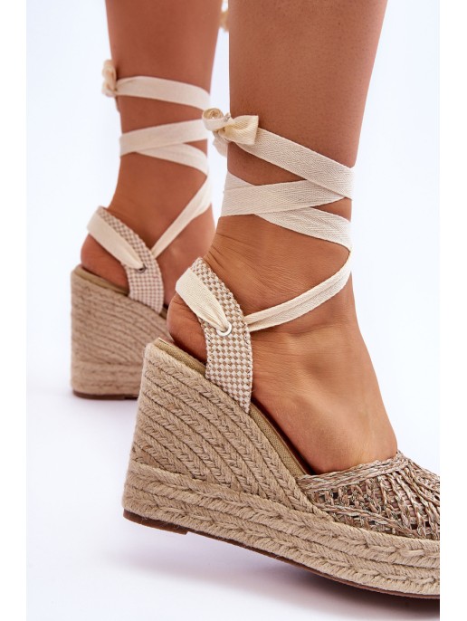 Tied Women's Wedge Sandals Beige Josephine Tied Women's Wedge Sandals Beige Josephine