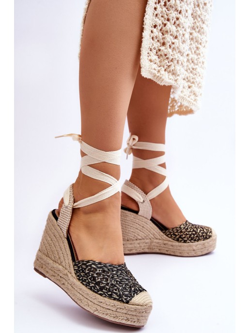 Tied Women's Wedge Sandals Black Josephine Tied Women's Wedge Sandals Black Josephine