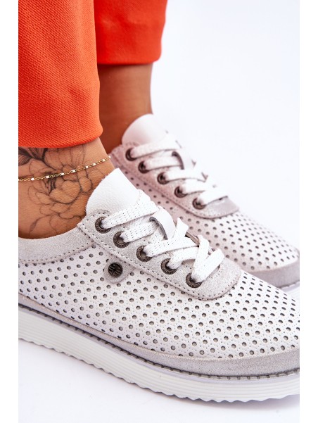 Fashionable Leather Openwork Sports Shoes White-Silver Cantare