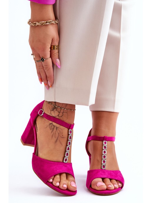 Women's Suede Sandals On Heel Fuchsia Florines