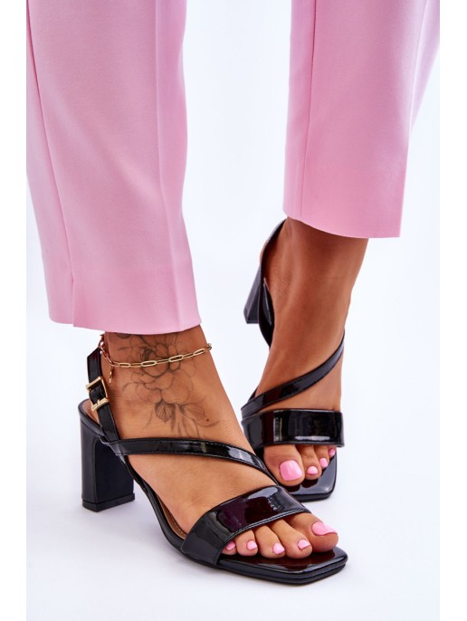 Women's Lacquered Sandals On Heel Black Carrie Women's Lacquered Sandals On Heel Black Carrie