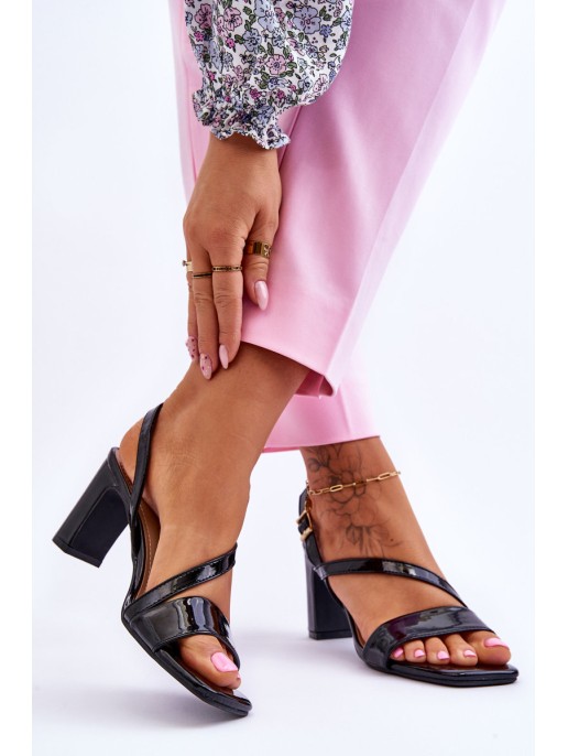 Women's Lacquered Sandals On Heel Black Carrie Women's Lacquered Sandals On Heel Black Carrie