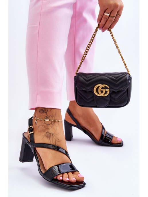 Women's Lacquered Sandals On Heel Black Carrie Women's Lacquered Sandals On Heel Black Carrie