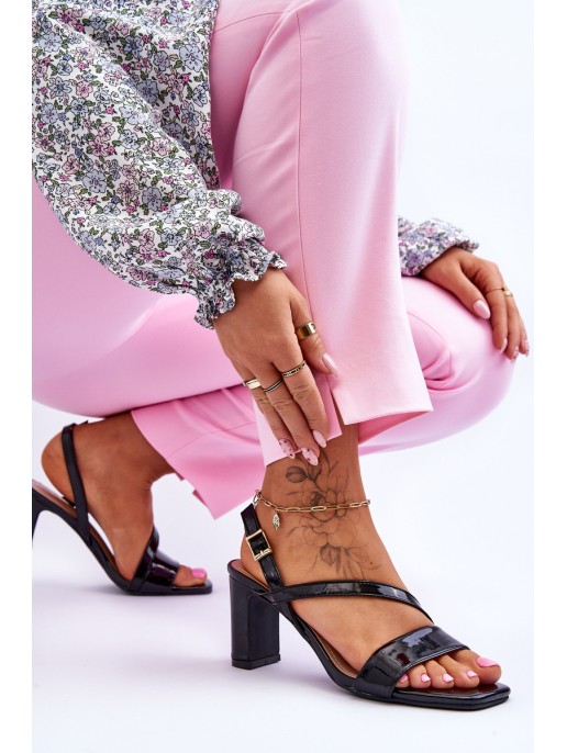 Women's Lacquered Sandals On Heel Black Carrie Women's Lacquered Sandals On Heel Black Carrie