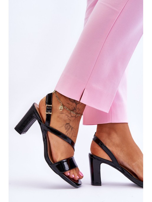 Women's Lacquered Sandals On Heel Black Carrie Women's Lacquered Sandals On Heel Black Carrie