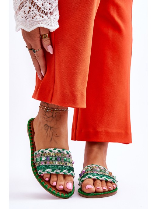 Women's Embellished Slippers Green Bellisa Women's Embellished Slippers Green Bellisa