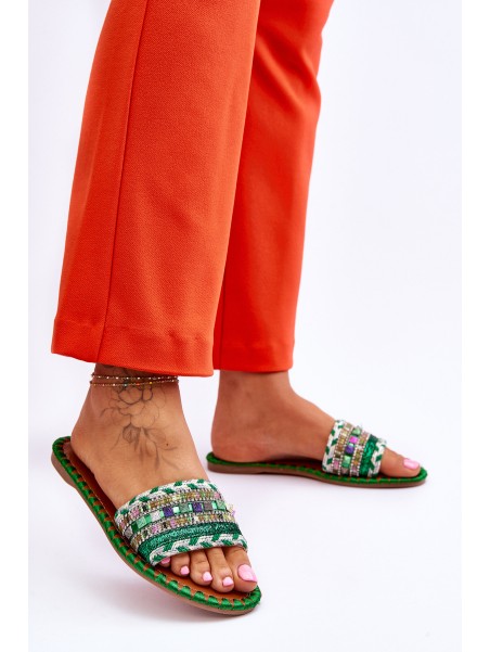 Women's Embellished Slippers Green Bellisa