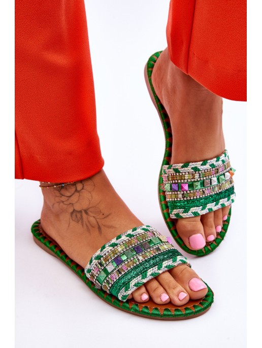 Women's Embellished Slippers Green Bellisa Women's Embellished Slippers Green Bellisa