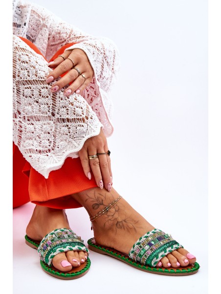 Women's Embellished Slippers Green Bellisa