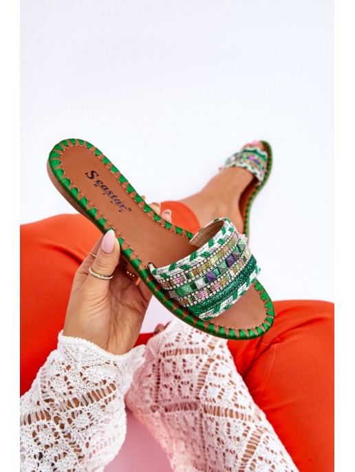 Women's Embellished Slippers Green Bellisa Women's Embellished Slippers Green Bellisa