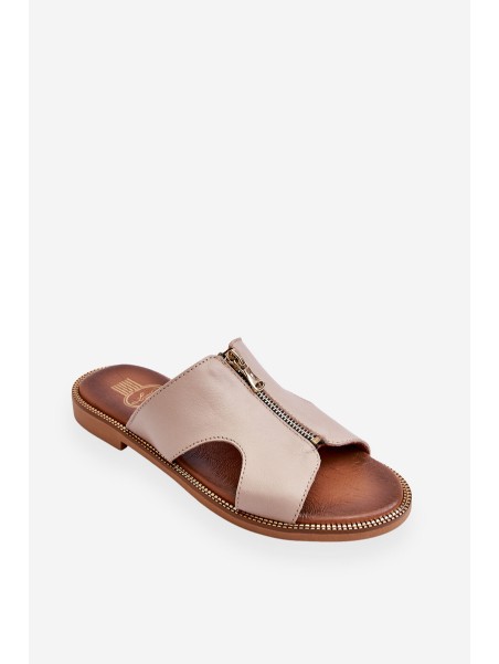 Women's Slippers With Decorative Zipper Beige Clarence