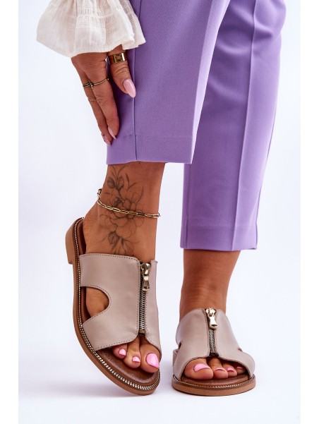 Women's Slippers With Decorative Zipper Beige Clarence