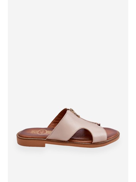 Women's Slippers With Decorative Zipper Beige Clarence