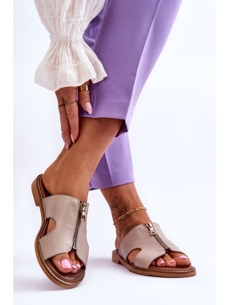 Women's Slippers With Decorative Zipper Beige Clarence