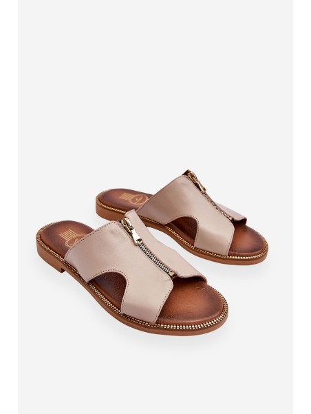 Women's Slippers With Decorative Zipper Beige Clarence