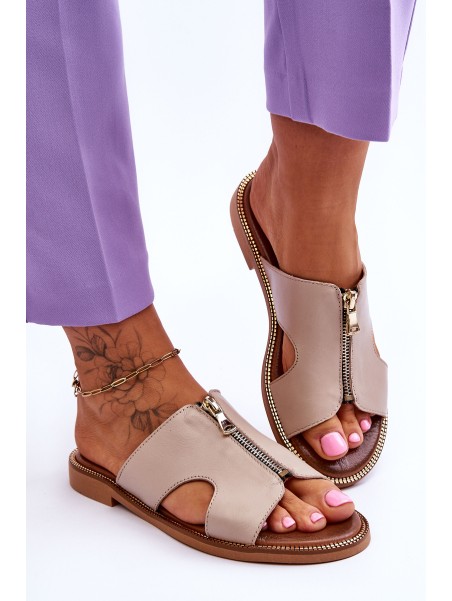 Women's Slippers With Decorative Zipper Beige Clarence