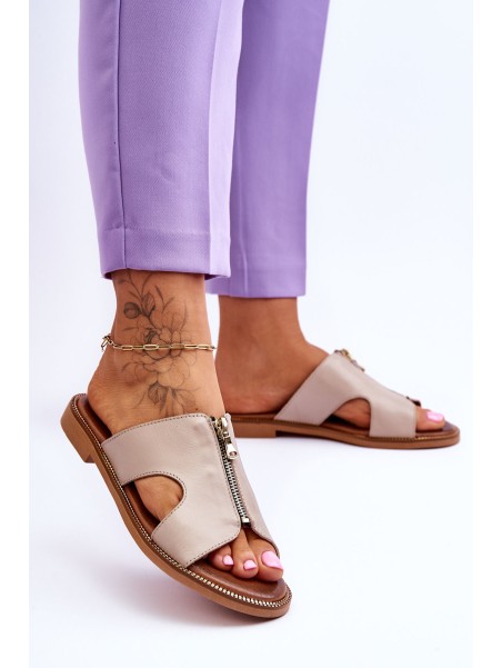 Women's Slippers With Decorative Zipper Beige Clarence