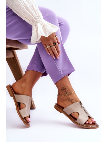 Women's Slippers With Decorative Zipper Beige Clarence