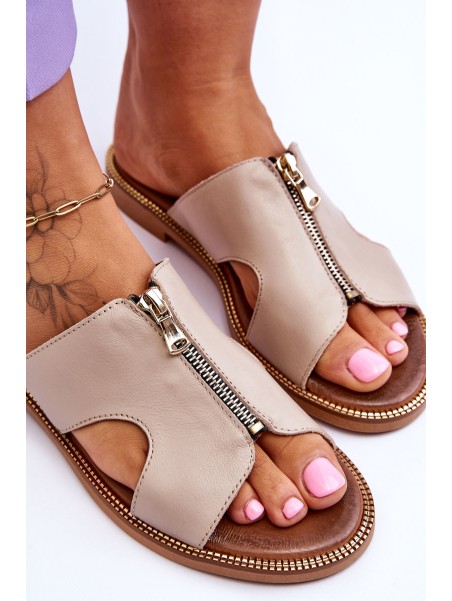 Women's Slippers With Decorative Zipper Beige Clarence