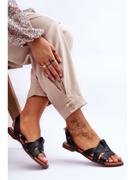 Comfortable Leather Slip-On Sandals Black Kayla