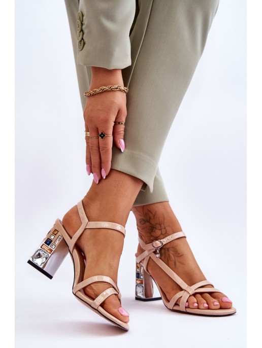 Lacquered Sandals On A Decorative Heel D&A CR-232 Beige Lacquered Sandals On A Decorative Heel D&A CR-232 Beige