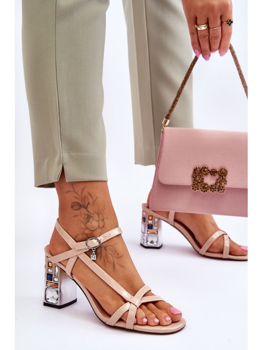 Lacquered Sandals On A Decorative Heel D&A CR-232 Beige Lacquered Sandals On A Decorative Heel D&A CR-232 Beige