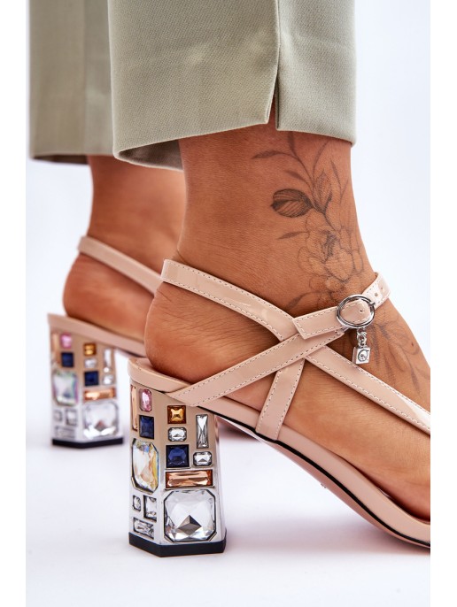 Lacquered Sandals On A Decorative Heel D&A CR-232 Beige Lacquered Sandals On A Decorative Heel D&A CR-232 Beige