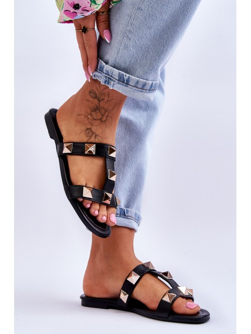 Women's Slippers With Large Studs Black Mercure Women's Slippers With Large Studs Black Mercure