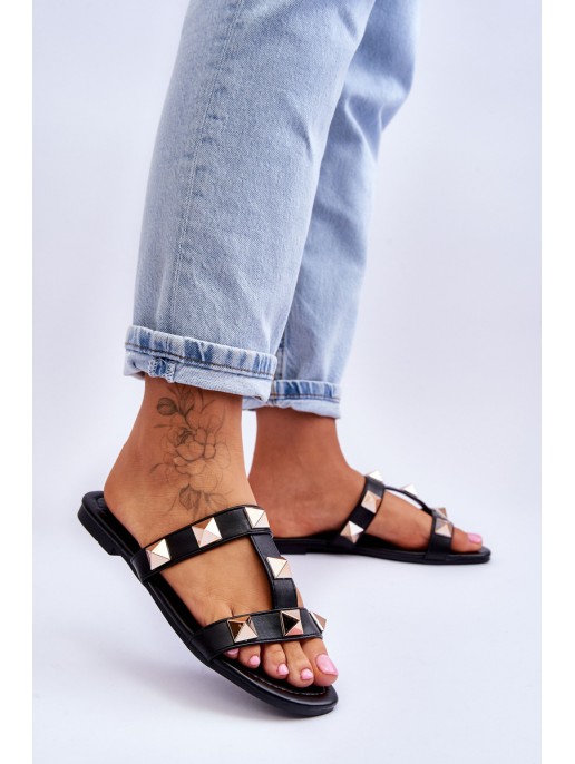 Women's Slippers With Large Studs Black Mercure Women's Slippers With Large Studs Black Mercure