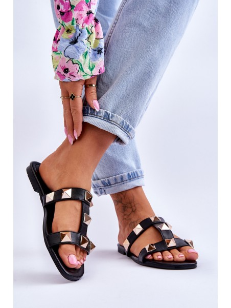 Women's Slippers With Large Studs Black Mercure