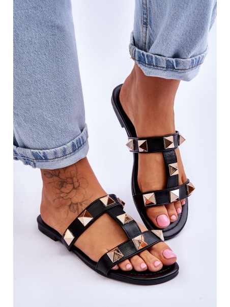 Women's Slippers With Large Studs Black Mercure