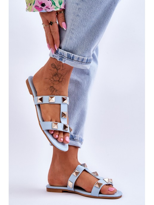 Women's Slippers With Large Studs Blue Mercure Women's Slippers With Large Studs Blue Mercure