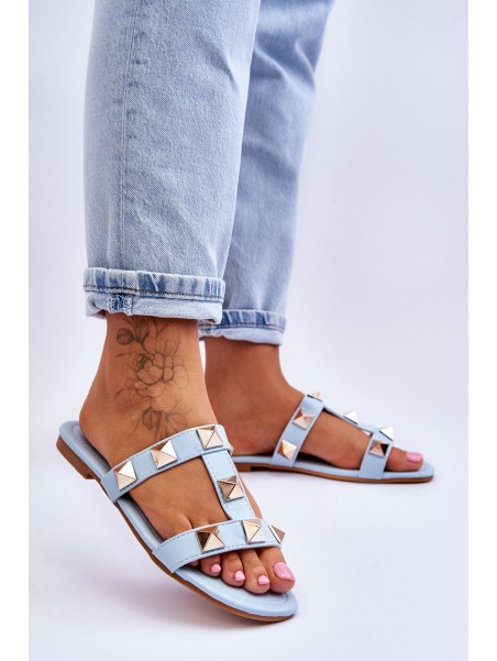 Women's Slippers With Large Studs Blue Mercure