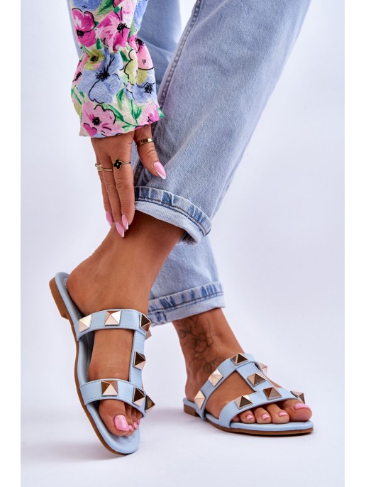 Women's Slippers With Large Studs Blue Mercure Women's Slippers With Large Studs Blue Mercure