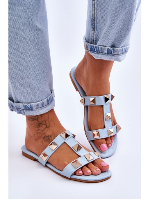 Women's Slippers With Large Studs Blue Mercure Women's Slippers With Large Studs Blue Mercure