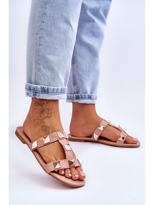 Women's Slippers With Large Studs Nude Mercure Women's Slippers With Large Studs Nude Mercure