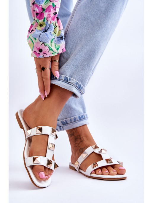 Women's Slippers With Large Studs White Mercure Women's Slippers With Large Studs White Mercure